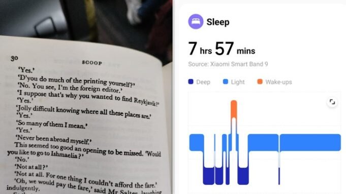 Membaca buku di sebelah kiri: Laporan tidur di sebelah kanan