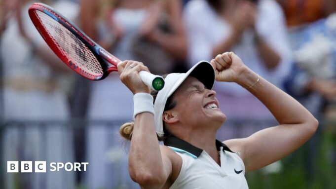 Tatjana Maria celebrates victory over Madison Keys