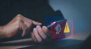 Users display warnings about the use of artificial intelligence (AI), access to malicious software or threats to online hackers. computer cyber security Warning concept or tech scam.