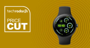 The Google Pixel Watch 3 on a yellow background with text saying Price Cut.