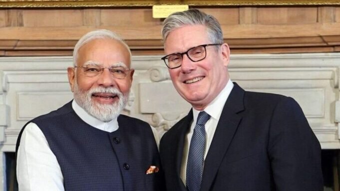 Prime Minister Narendra Modi shakes hands with Prime Minister of the United Kingdom, Keir Starmer