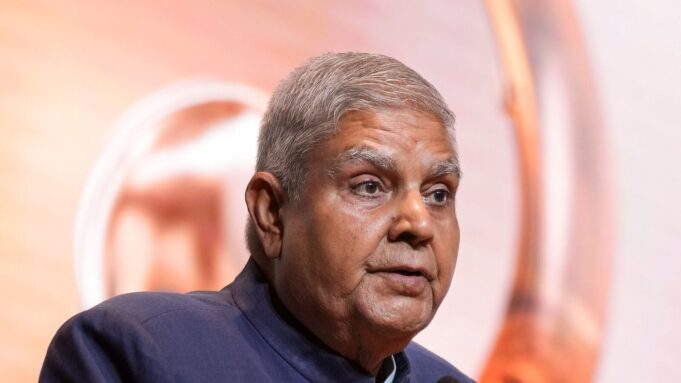  Vice President Jagdeep Dhankhar addresses an event in New Delhi. Dhankhar on Monday, July 21, 2025, sent his resignation to President Droupadi Murmu and said he was stepping down with immediate effect, citing medical reasons. 