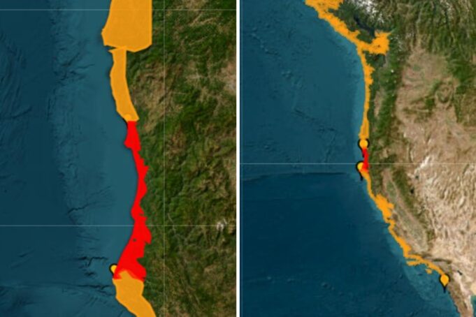 Tsunami map for California and Oregon