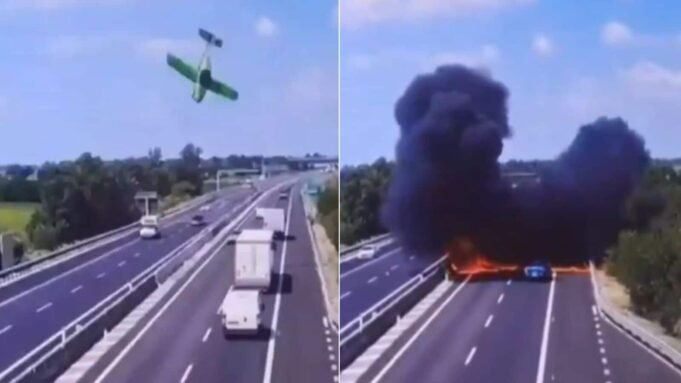 A small plane crashed onto an Italian highway