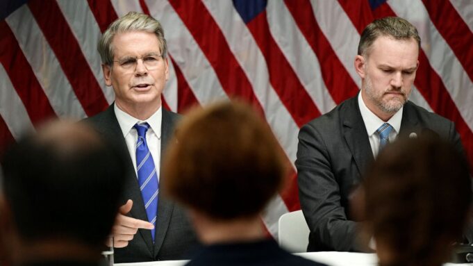 U.S. Treasury Secretary Scott Bessent speaks next to U.S. Trade Representative Jamieson Greer during a press conference at government quarters Rosenbad after the trade talks between the U.S. and China concluded, in Stockholm, Sweden, July 29, 2025. Magnus Lejhall/TT News Agency/via REUTERS 