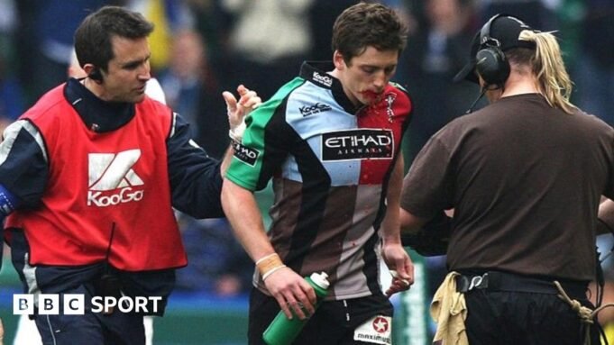 Tom Williams goes down on the turf against Leinster