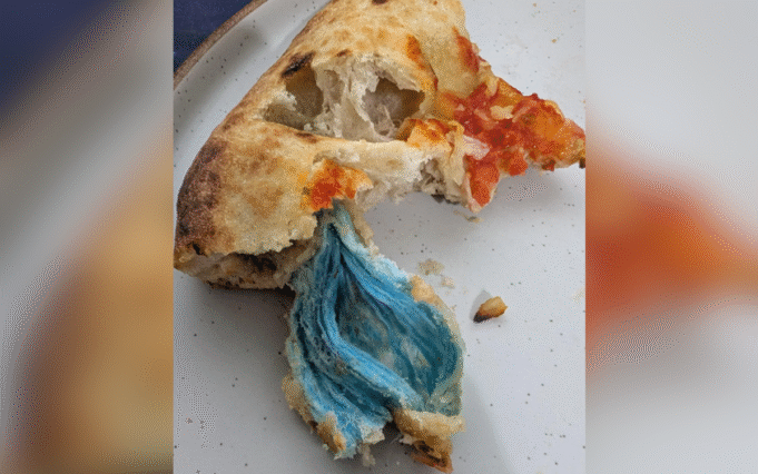 The pizza containing something unexpected.